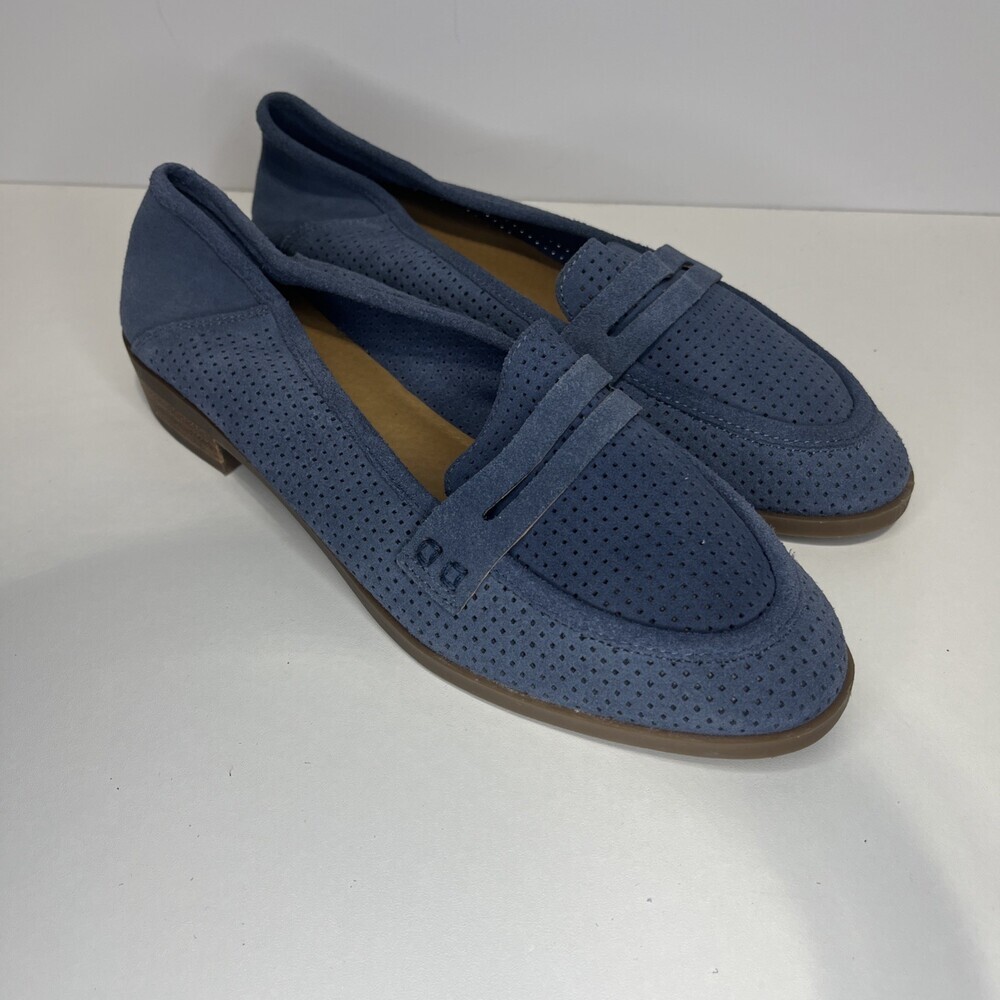Women's - Lucky Brand Caylon Perforated Loafers Blue Gray Suede  Size 9 like new